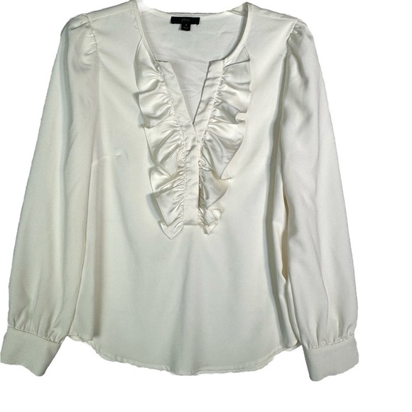 J Crew Size Ivory Ruffle V-Neck Popover Blouse Women’s Sz Small - Picture 1 of 4
